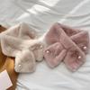 Women Fluffy Rabbit Fur Cross Scarf Winter Warm Neck Cover Collars Scarves Korean Girl Windproof Pearl Plush Snood Neckerchief