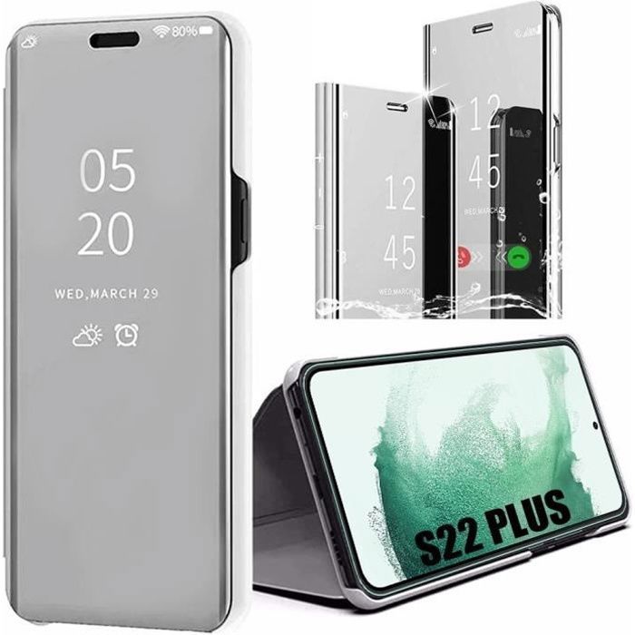 Coque de protection semi-rigide pour Samsung S22 Plus - BOOLING - Clear View Smart Case - Argenté