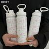 600ml Bow Thermal Water Bottle with Straw Lid Stainless Steel Insulated Vacuum Flask Cup  Leakproof Travel Coffee Mug Drinkware
