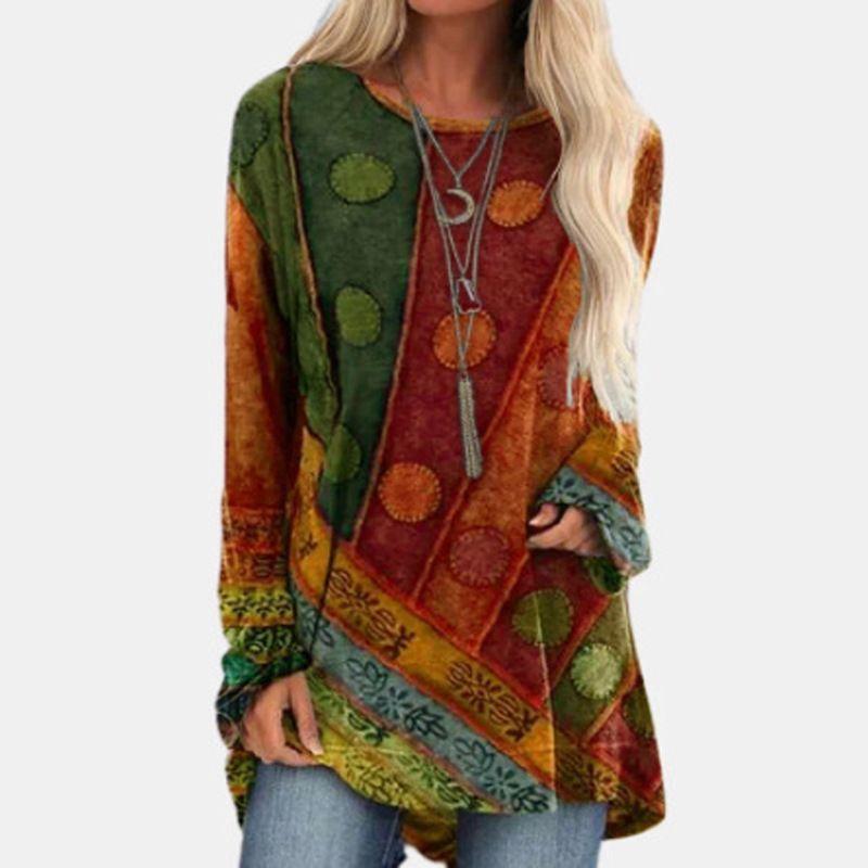 Women's round Neck Printed Loose Long Sleeves T-shirt