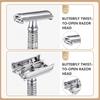Double Edge Safety Razor Old-fashioned Metal Shaver Beard Barber Wet Shaving Twist Open for Men Women With 5 Blades and Mirror