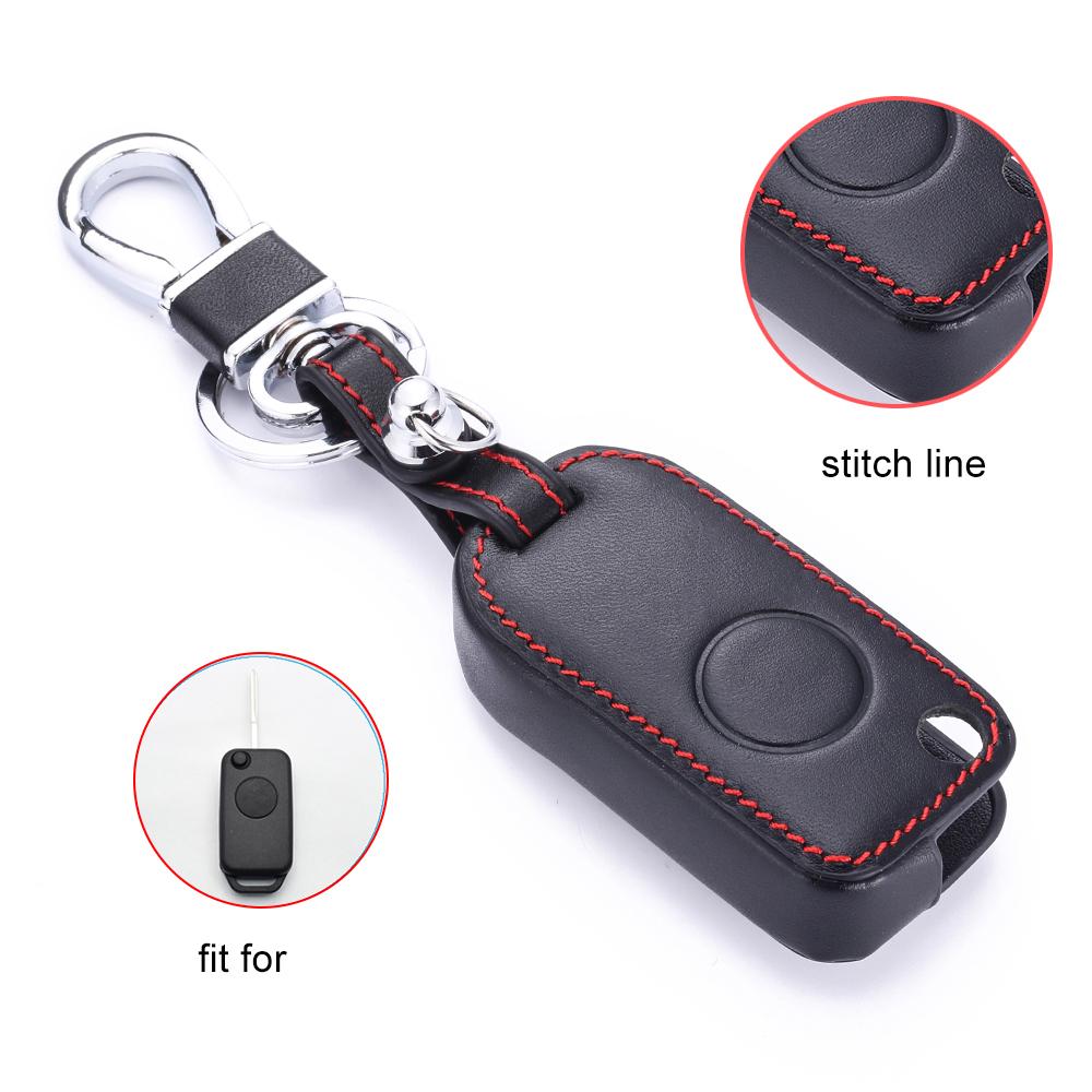 Leather Car Key Case For Mercedes Benz C E S Ml Sl Ml55 Amg S500 Sl500 1 Button Folding Remote Fob Cover Keychain Protector