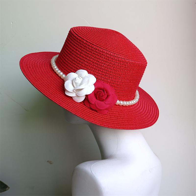 

NEW Women s Summer Straw Hat Pearl Flower Women s Summer Beach Hat Elegant Vacation Seaside Travel Sun Hat Headdress Hat 56-58cm