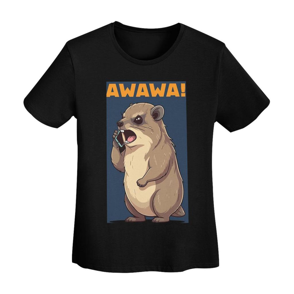 Rock Hyrax Awawa On Phone Groundhog Dassi TShirt Women Short Sleeve T Shirts Round Neck Clothes Cotton Summer Tees Streetwear