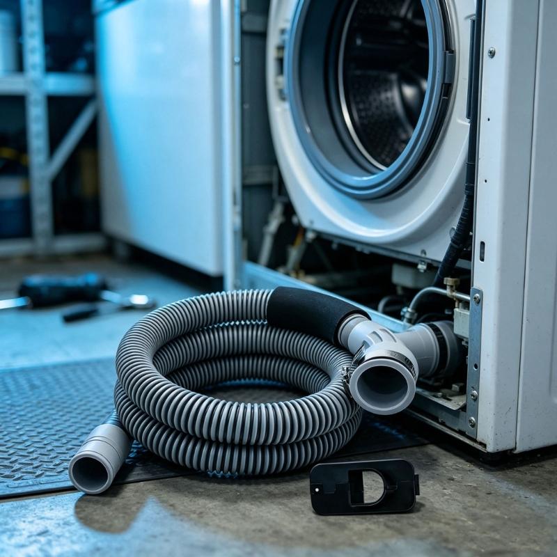 Flexible Washer Drain Line Hose DC97-18682D Corrugated PVC Replacement Hose with Connector and Metal Band for Appliance Repair Tasks