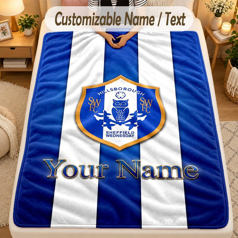 Flannel BlanketSheffield Wednesday FC Custom Name Text Personalized Soft Warm Throw Blanket Home Decor Gift