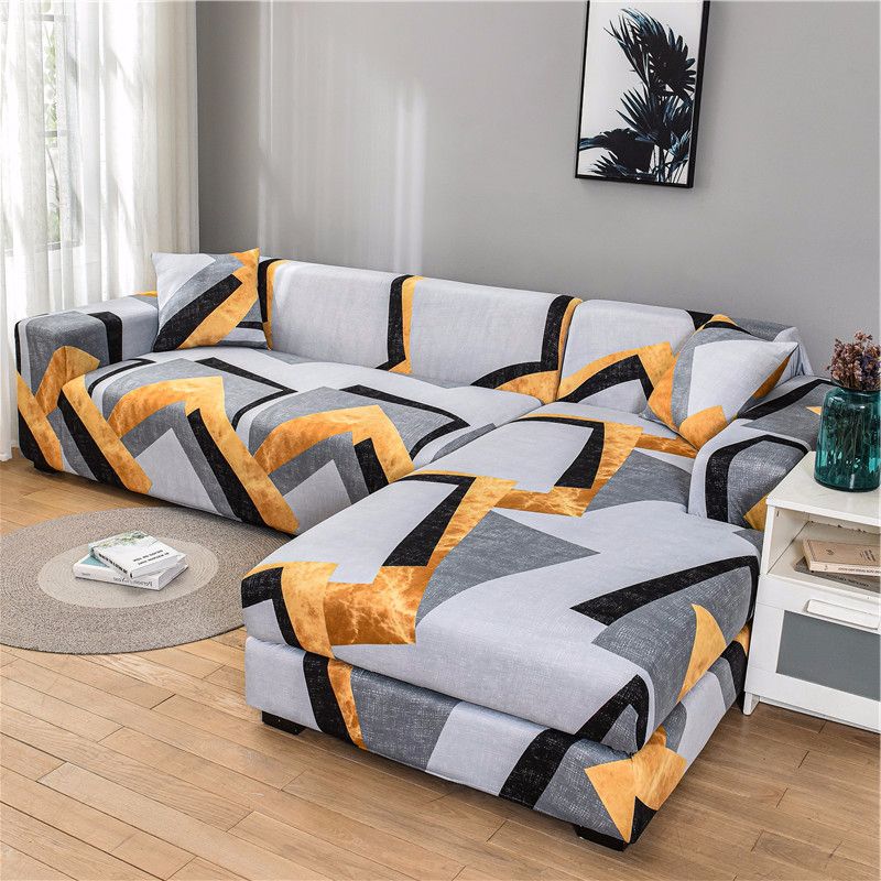 L Shaped Chaise Longue Slipcovers Chair Protector 1/2/3/4 Seat Geometric Sofa Covers for Living Room Elastic Corner Couch Cover