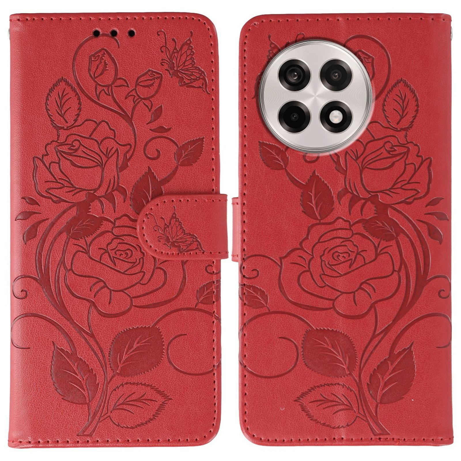 

Phone Case For OnePlus Ace 5 5G/Ace 5 Pro 5G/13R 5G Wallet Stand Imprinted Rose Butterfly PU Leather Cover Red