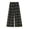 Pantaloni da donna in pile a quadri a gamba larga invernali casual dritti