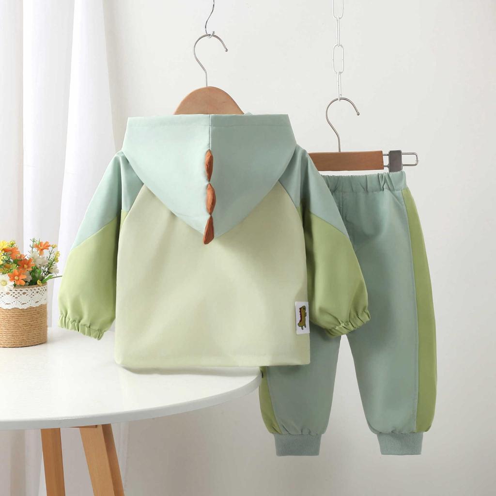 Dino Hooded Fleece Set: Baby Boy Windbreaker Jacket & Romper for Spring/Autumn