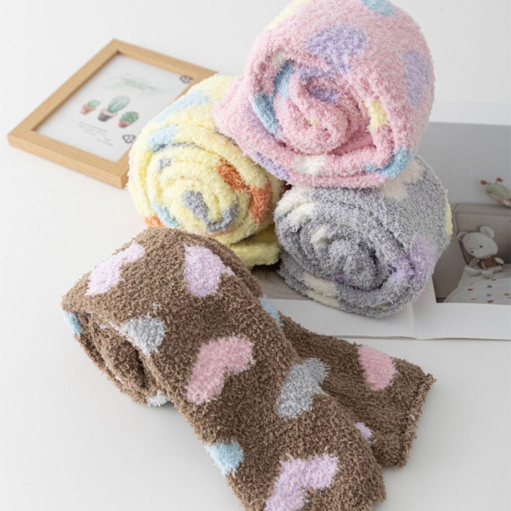 Kawaii Dicke Warme Korallenfleece Strümpfe Schlafende Herz Bodenstrümpfe Strumpfwaren Süße Lange Schlauchsocken Winter