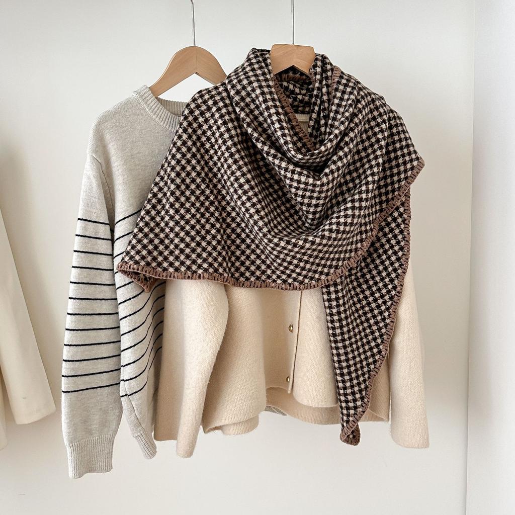 Autumn and Winter New Versatile Thickened Double Sided Imitation Cashmere Houndstooth Scarf for Men and Women Warm Neck Scarf