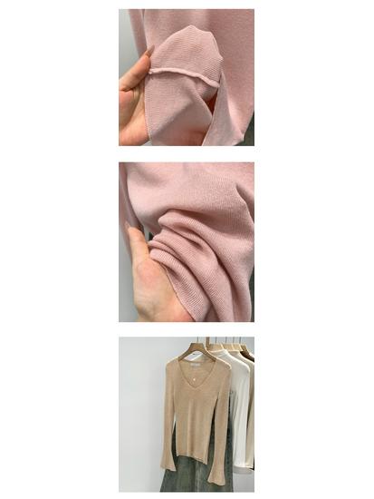Women's Autumn 2025 Slimming Korean V-neck Knit Top