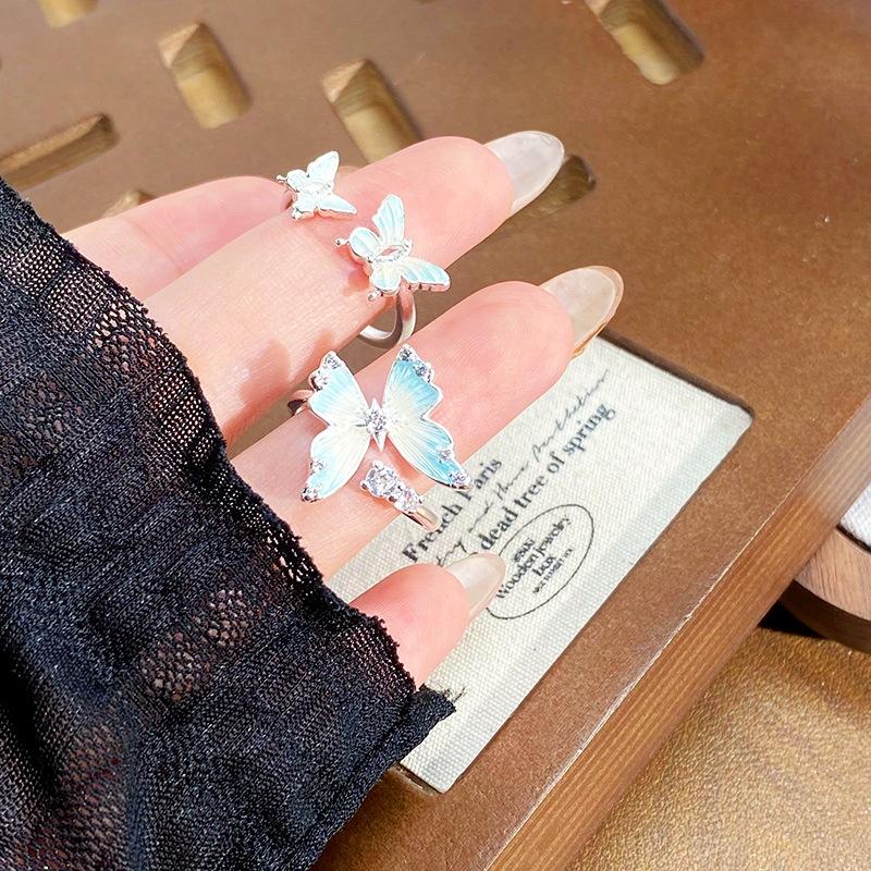 Small Fresh Enamel Dripping Oil Gradual Change Butterfly Opening Ring Niche Cool Feeling Stacked Wearing High Sense Personalized Ring Female