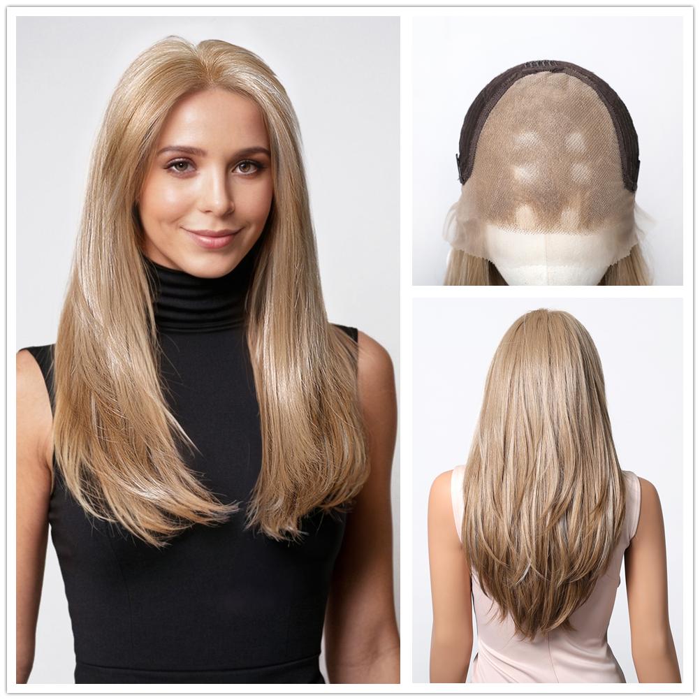 LOUIS FERRE Synthetic 13x6 Lace Wigs Long Straight Hair Gray Ombre Wigs Daily Use Party Wig for White Women Heat Resistant