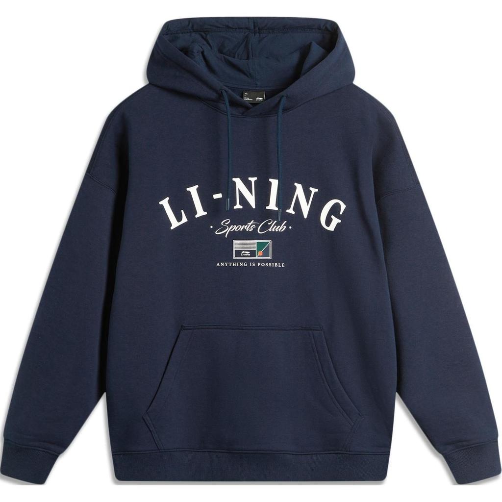 Li Ning Sports Life Collection Letter Loose Fit Thermal Fleece Lined Hooded Pullover Long Sleeved Sweatshirt Unisex AWDU673-5