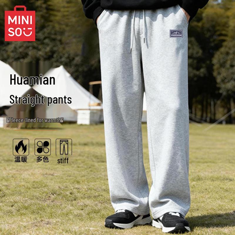 MINISO Herren Fleecegefütterte Straight-Leg Freizeithose