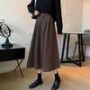 Women's Brown High-Waist A-Line Skirt: Thick, Slimming, Hip-Covering Medium-Length for Autumn and Winter