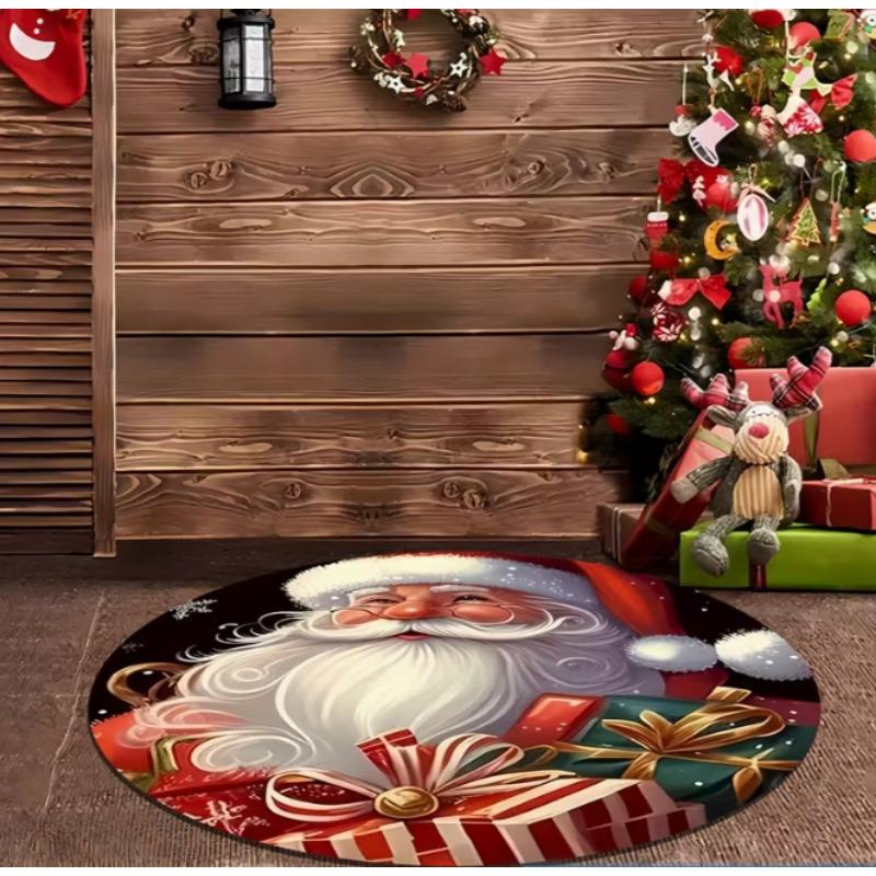 Christmas Themed Carpet Santa Claus and Snowflake Circular Soft Living Room Floor Mat Good Living Rooms Study Game Rooms Rooms