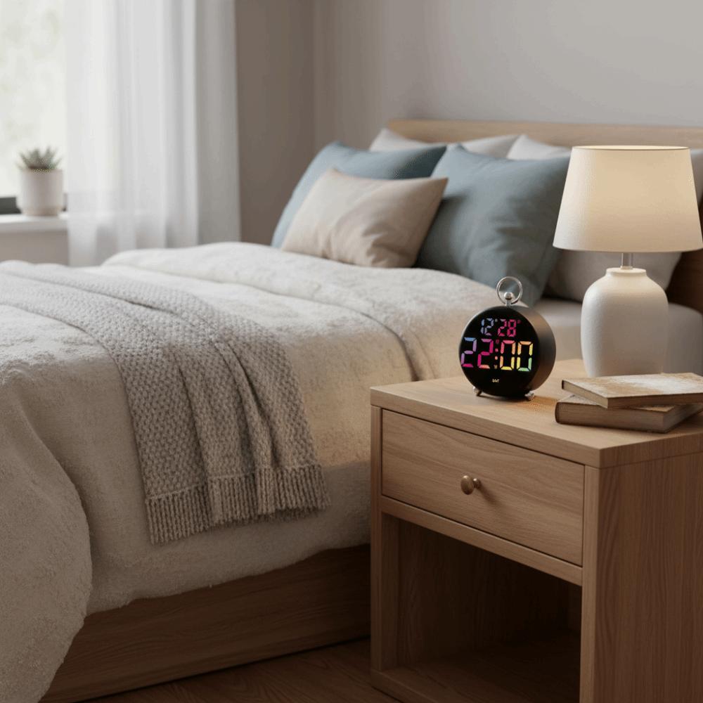 Large-Screen Digital Alarm Clock Temperature Display Brightness Control Electronic Clock 2 Set Alarms Round Shape Table Clock