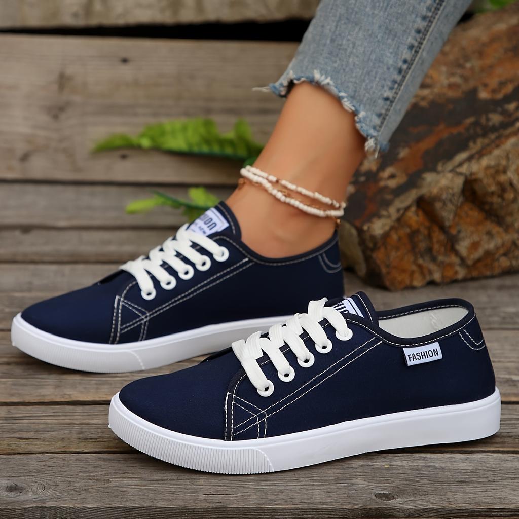 Women's Casual Canvas Sneakers Lightweight Lace-Up Low Tops Shoes for Spring Fall Breathable Black & White Sneakers
