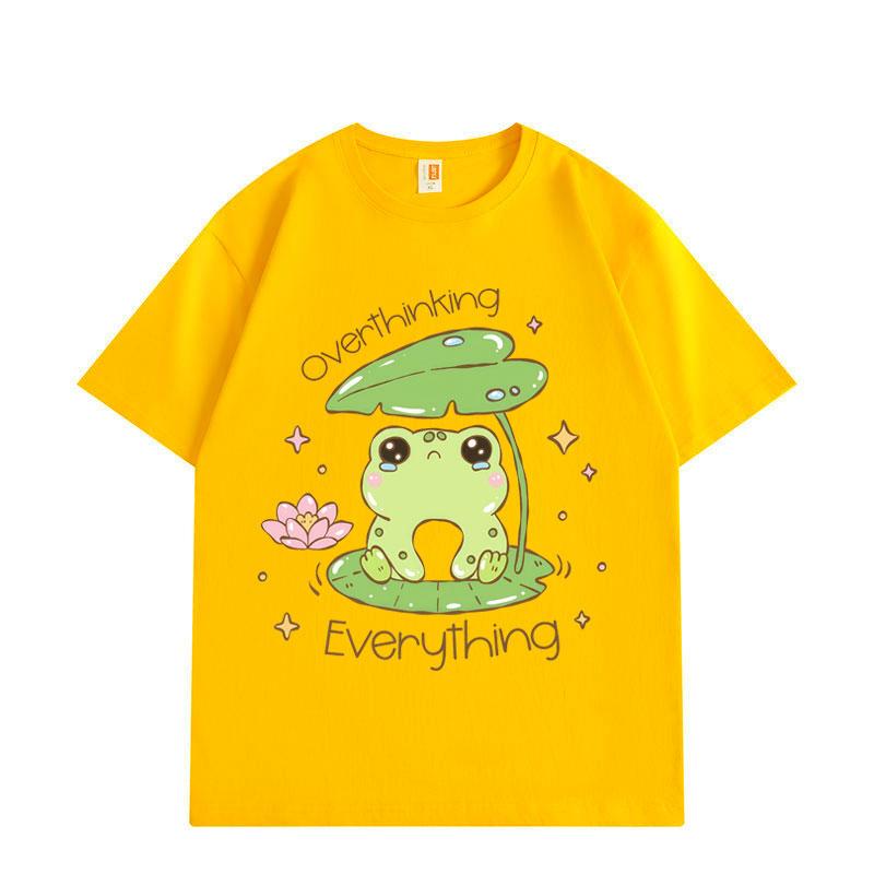 Overthinking Everything Frog Funny Meme T-shirt Fashion Kawaii Short Sleeve T-shirts Men Women Clothing Oversized T Shirt