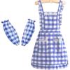 Blue Checkered Kitchen Apron With Attached Sleeve Covers Polyester Cotton Blend Stain Resistant Cooking Apron Workwear