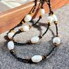 Vintage Maillard Style Natural Freshwater Pearl Tiger'S Eye Stone Sweater Chain Necklace