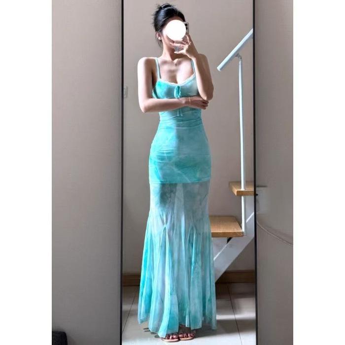 Summer Pure Desire Patchwork Slim-fit Fishtail Camisole Dress L