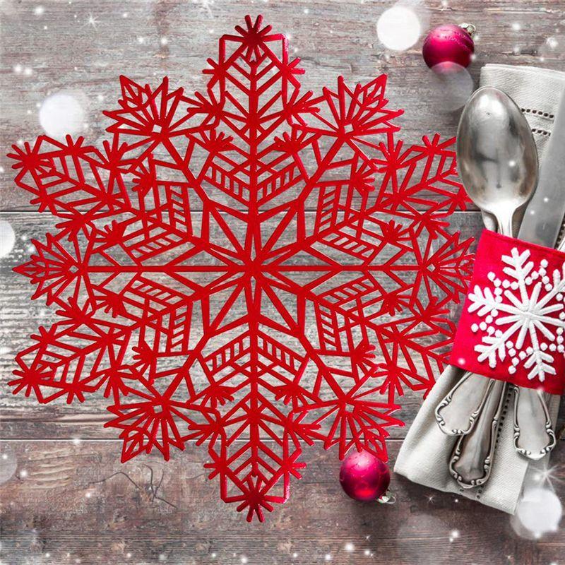 BHBL Snowflake Placemats Decorations Red Snowflake Tablemats Kitchen Table Mats for Christmas Holiday Wedding Decorative A