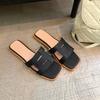 Slimming Shoes Square Toe Soft Sole Versatile Flat One-line Beach Slippers for Women