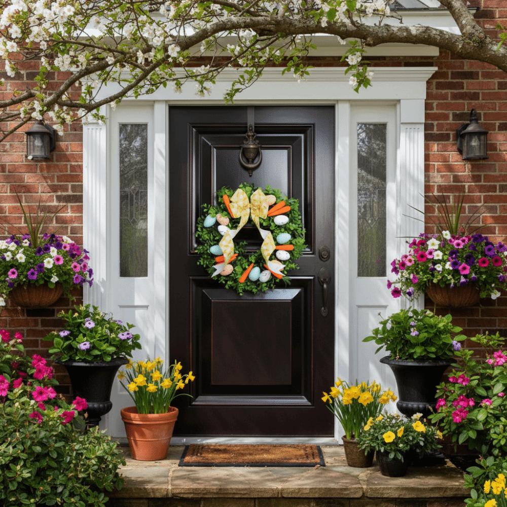 Carrots Design Front Gate Wreath Colorful Eggs Door Hanger Front Door Hanging Garlands  Party Decor