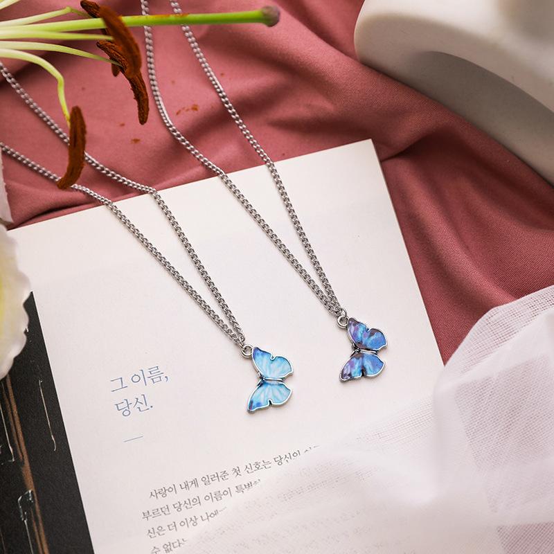 Fairy Simulation Butterfly Necklace Metal Insect Blue Butterflies Pendant Choker Necklaces for Women Statement Partty Jewelry