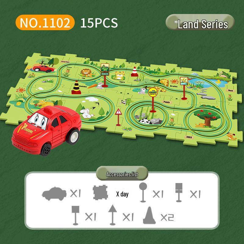 Douyin Mini Car Puzzle Track Set: DIY Electric Toy with Mini Road Signs for Kids  Education