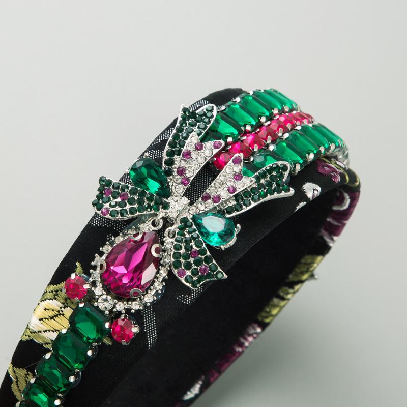 Women's Hairband Heavy Craft Bow Colored Drill Vintage Embroidery Palace Wide Edge Headwear