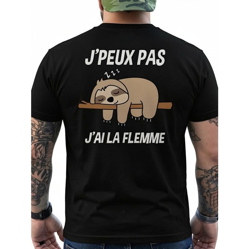Casual Style Men's T-Shirt with Sloth And French Text Design for Casual Attire And Summer Season Perfect Gift for Friends And Family