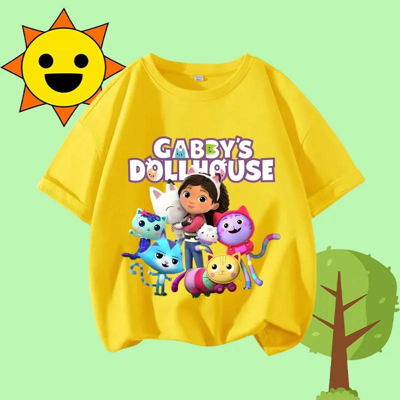 Disney Princess Cartoon Print Cute and Trendy Sports Shirt for Girls, Summer T-shirt Gabby Children's Crew-neck Short-sleeved