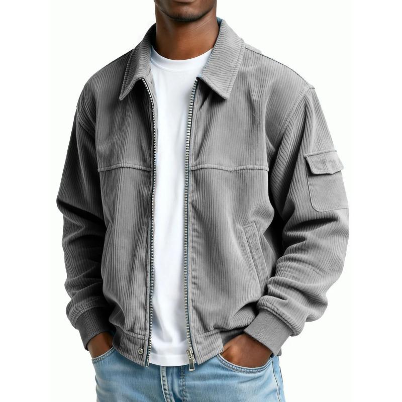 Herren S Vintage Korduroy Freizeit Langarm Tasche Jacke