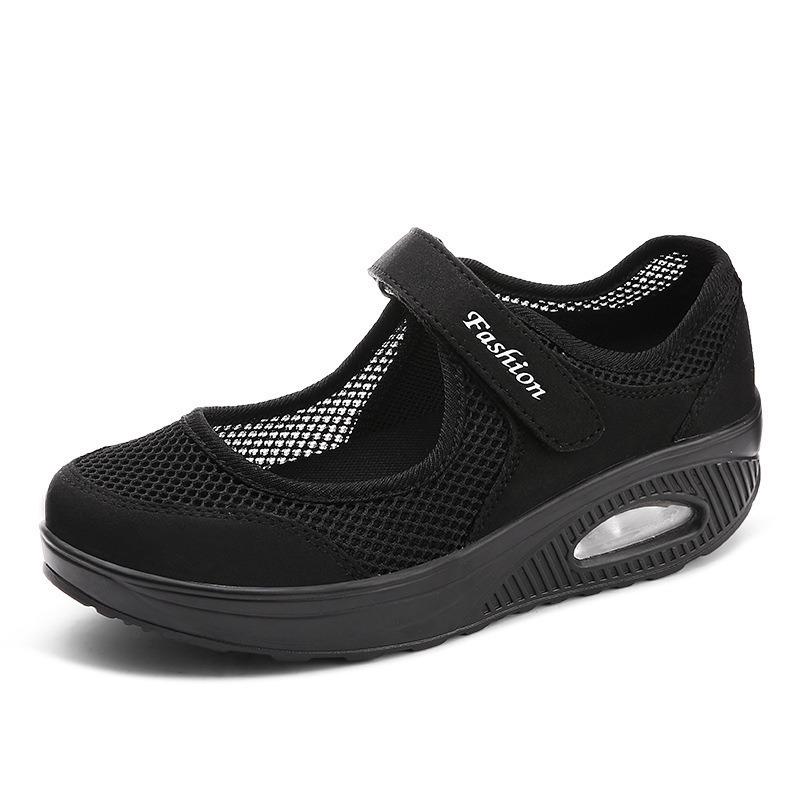 Single Shoes for Women New Style Air Cushion Low Top Velcro Shallow Mouth Single Shoes Solid Color Mesh Women's Shoes