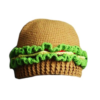 Funny Crochet Hat Winter Warm Knitted Hat Hamburger Shape Costume Hat Party Headwear for Parent Kids Halloween Headwear