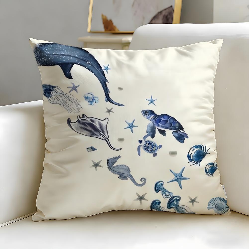 Classic Theme Marine Animals Cushion Cover Soft  EasyWash Pillow Case  Versatile for Couch Bed Travel and Office