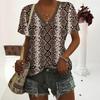 vintage women skull leopard print t shirt short sleeve v neck tops comfortable t-shirts