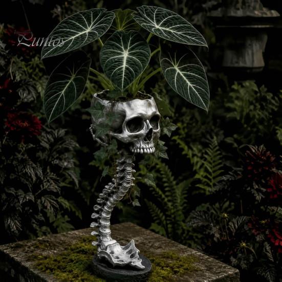 Gothic Home Decor Skull Spine Planter, Resin Skeleton Planter Pot, Horror Halloween Dark Aesthetic Sculpture Flower Vase, Spooky Gifts For Women