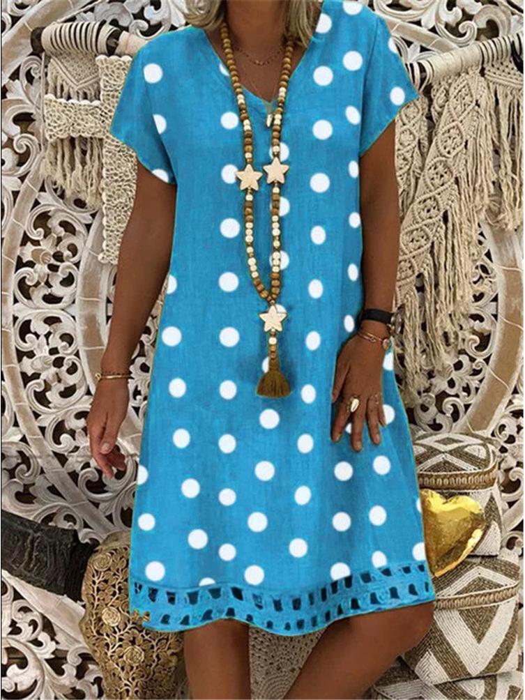 2025 Spring/Summer Polka Dot V-Neck Midi Dress - European & American Women's Fashion