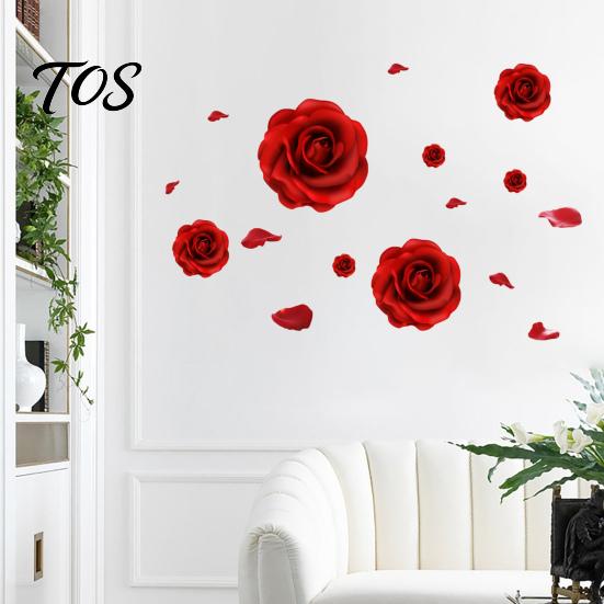Removable PVC Wall Mural Romantic 3D Rose Flower Stickers, Waterproof Decal, Peel And Stick Floral Motif Glass Door Sticker Art Decor, Decals for Home