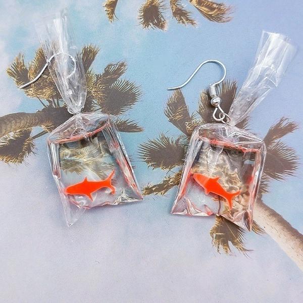 Harz Goldfisch Nachahmung Wasser Tasche Ohrringe Schöne DIY Handgemachte Goldfisch Candy Tasche Anhänger Ohrringe
