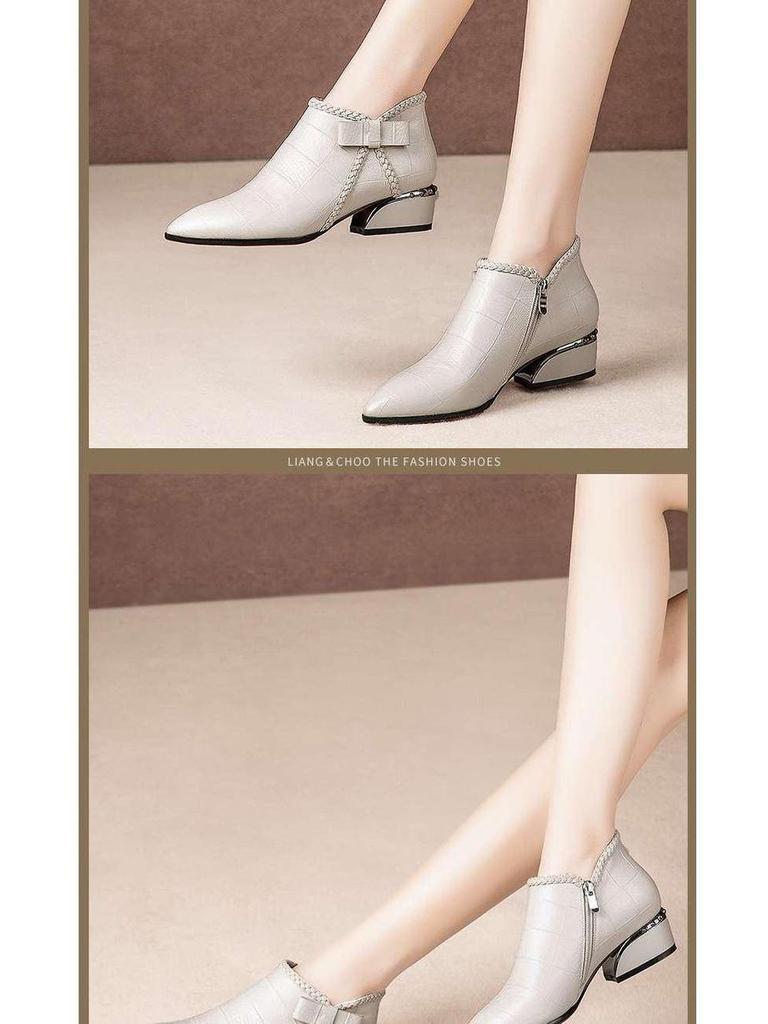 New Fall/Winter Women's Thick Heel Pointed Toe Shoes - Versatile Low/Medium Heel Bare Boots