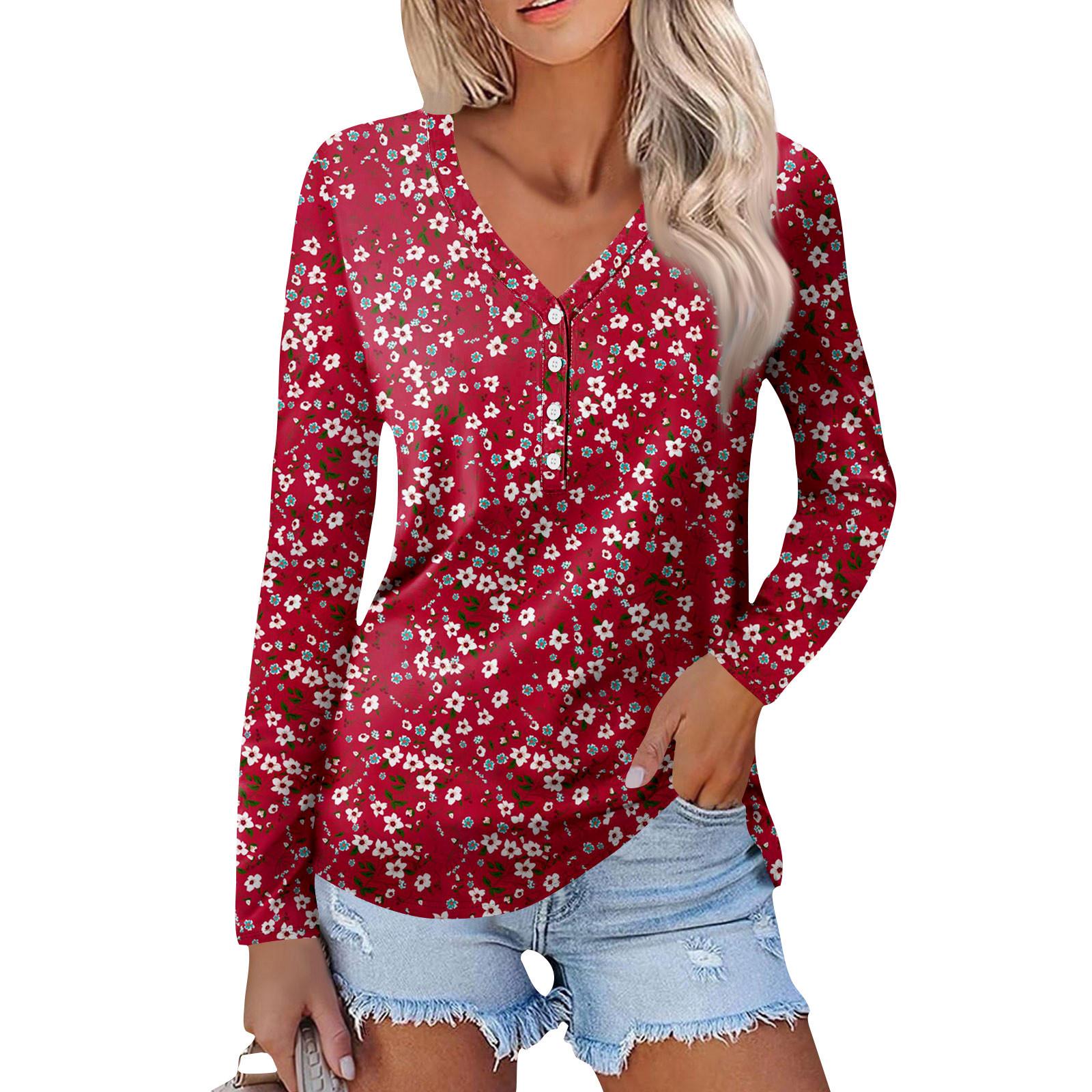 Women s Casual Loose Fashion Retro Floral Print Long Sleeve V-Neck Button Down Shirt XL