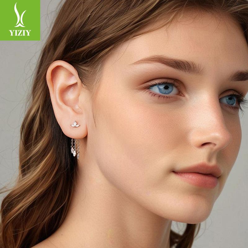 S925 Sterling Silver Small Flower Fringed Front And Rear Structure Stud Earrings Light Luxury Smart Fairy Wind Stud Earrings