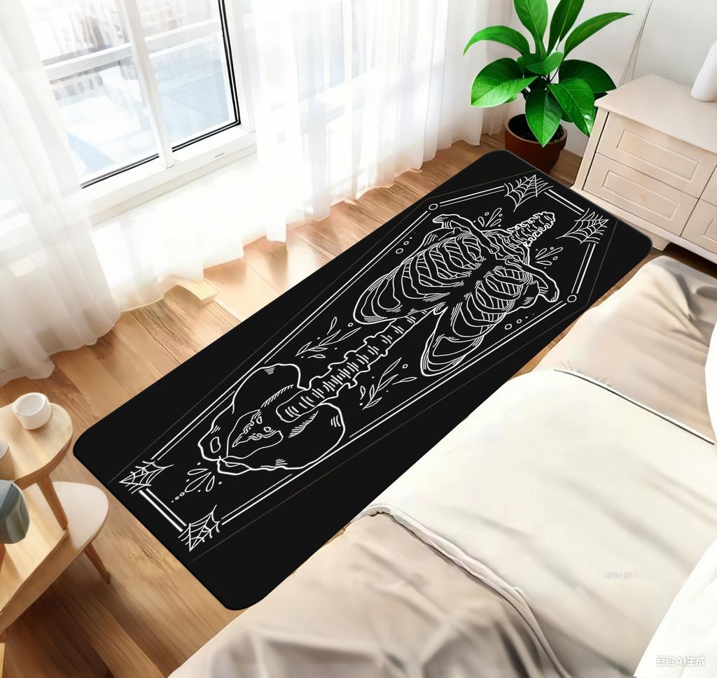 VIKAMA Gothic Coffin Shape Carpet Human Skeleton Pattern Soft Non-Slip Diablo Living Room Bedroom Halloween Party Decoration